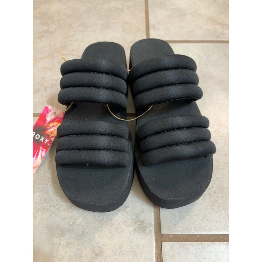 Roxy Totally Tubular Black Platform Slide Sandals ARJL101151 Womens 6
